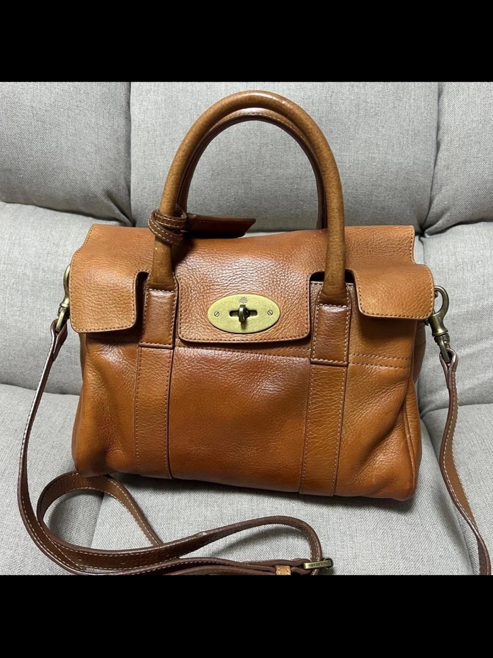 Mulberry Tan Brown Leather Satchel with Brass Turn-Lock